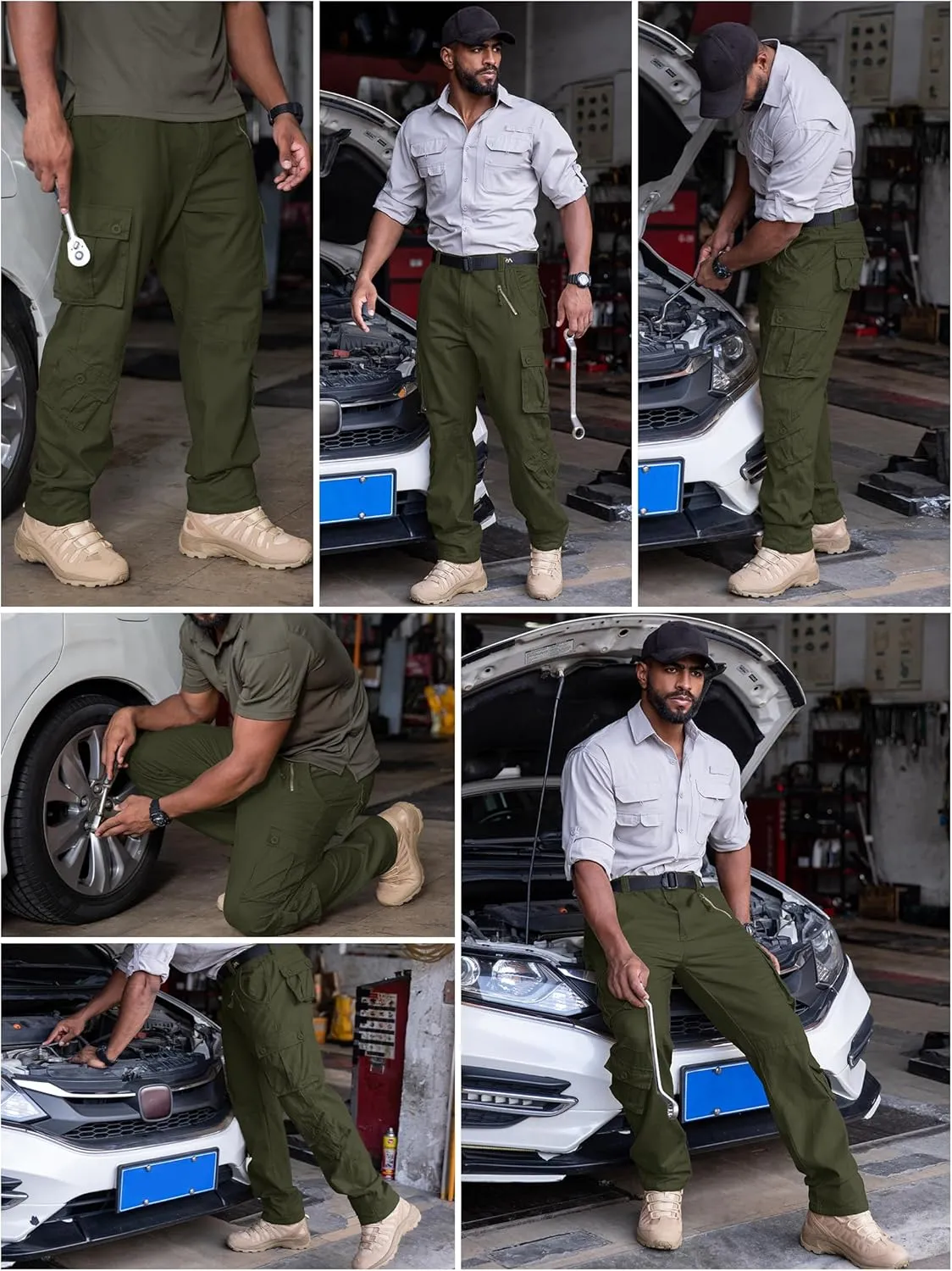 Men's Cargo Pants Casual Tactical Rip Stop Work Cotton Pants 8 Pockets