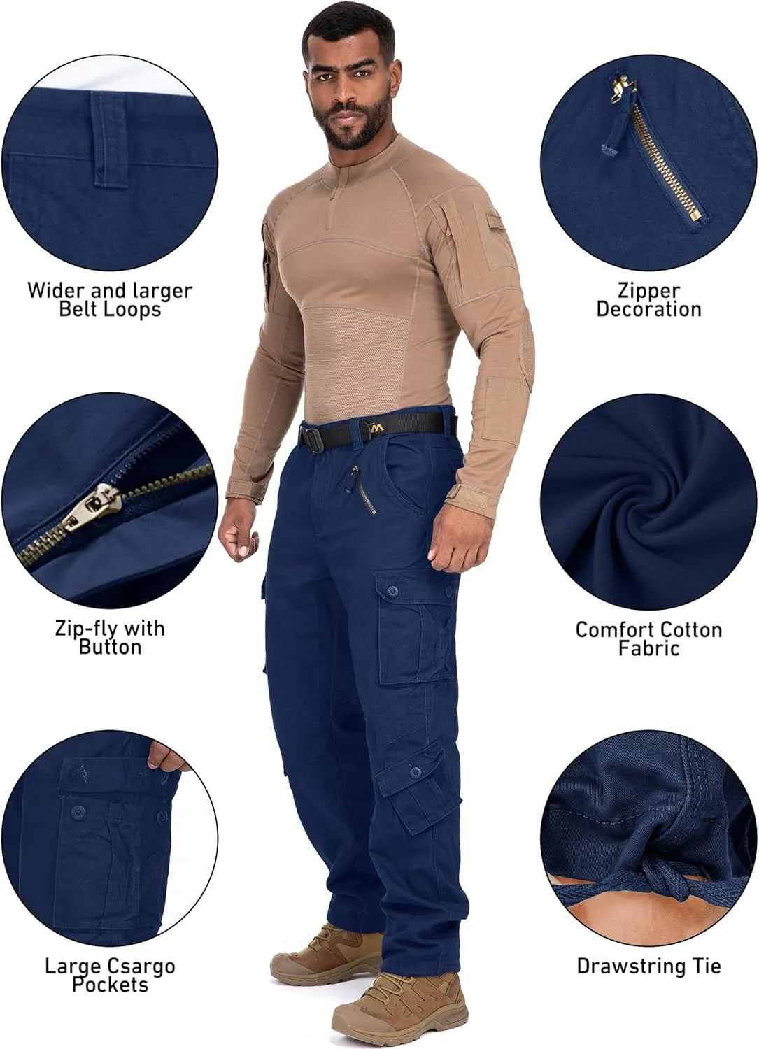 Men's Cargo Pants Casual Tactical Rip Stop Work Cotton Pants 8 Pockets
