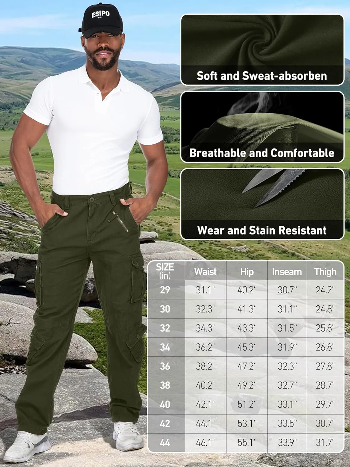 Men's Cargo Pants Casual Tactical Rip Stop Work Cotton Pants 8 Pockets