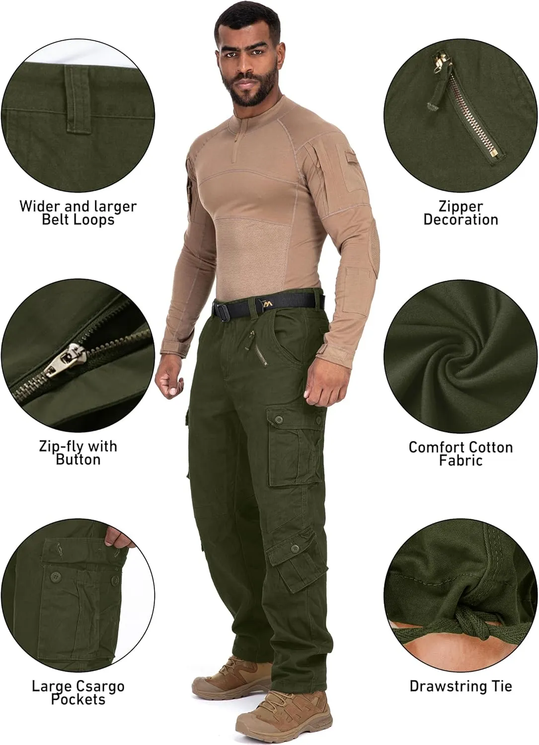 Men's Cargo Pants Casual Tactical Rip Stop Work Cotton Pants 8 Pockets