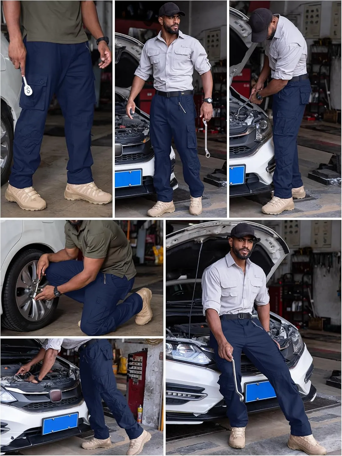 Men's Cargo Pants Casual Tactical Rip Stop Work Cotton Pants 8 Pockets
