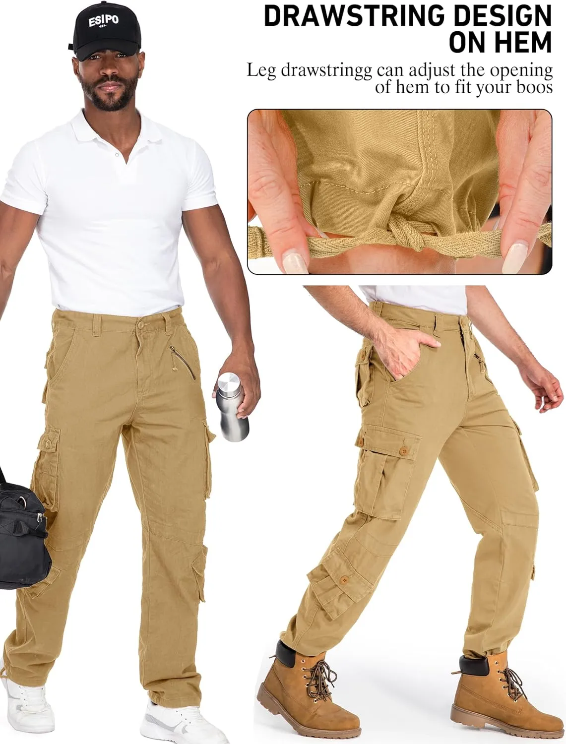 Men's Cargo Pants Casual Tactical Rip Stop Work Cotton Pants 8 Pockets