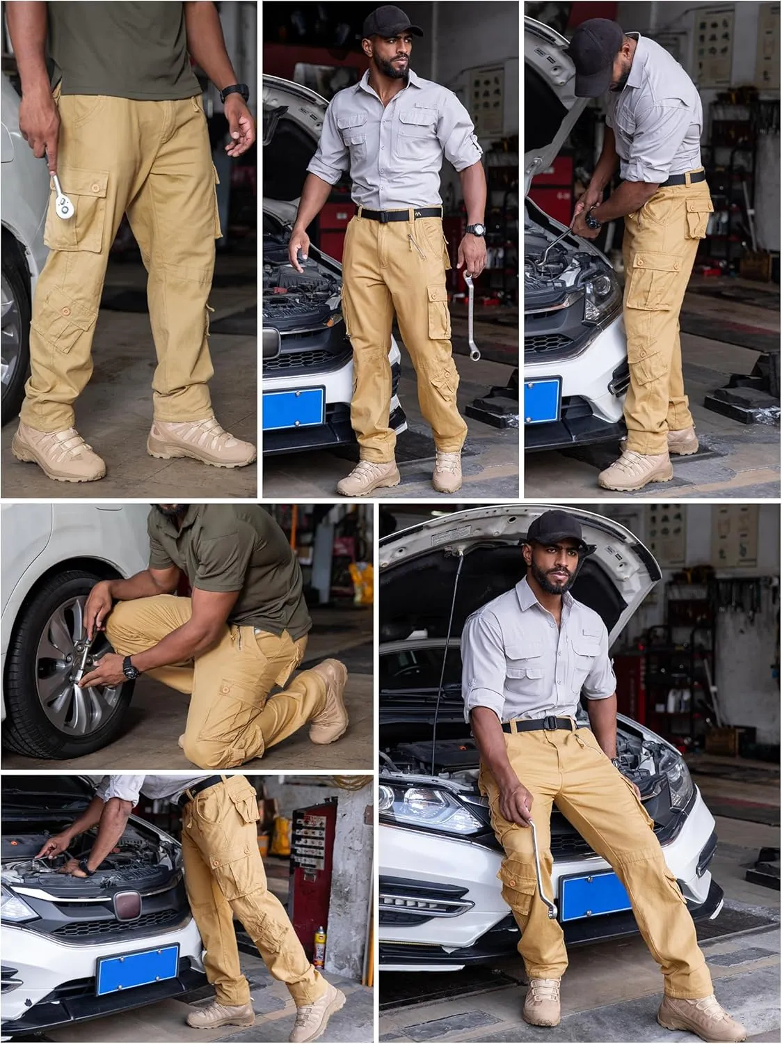 Men's Cargo Pants Casual Tactical Rip Stop Work Cotton Pants 8 Pockets