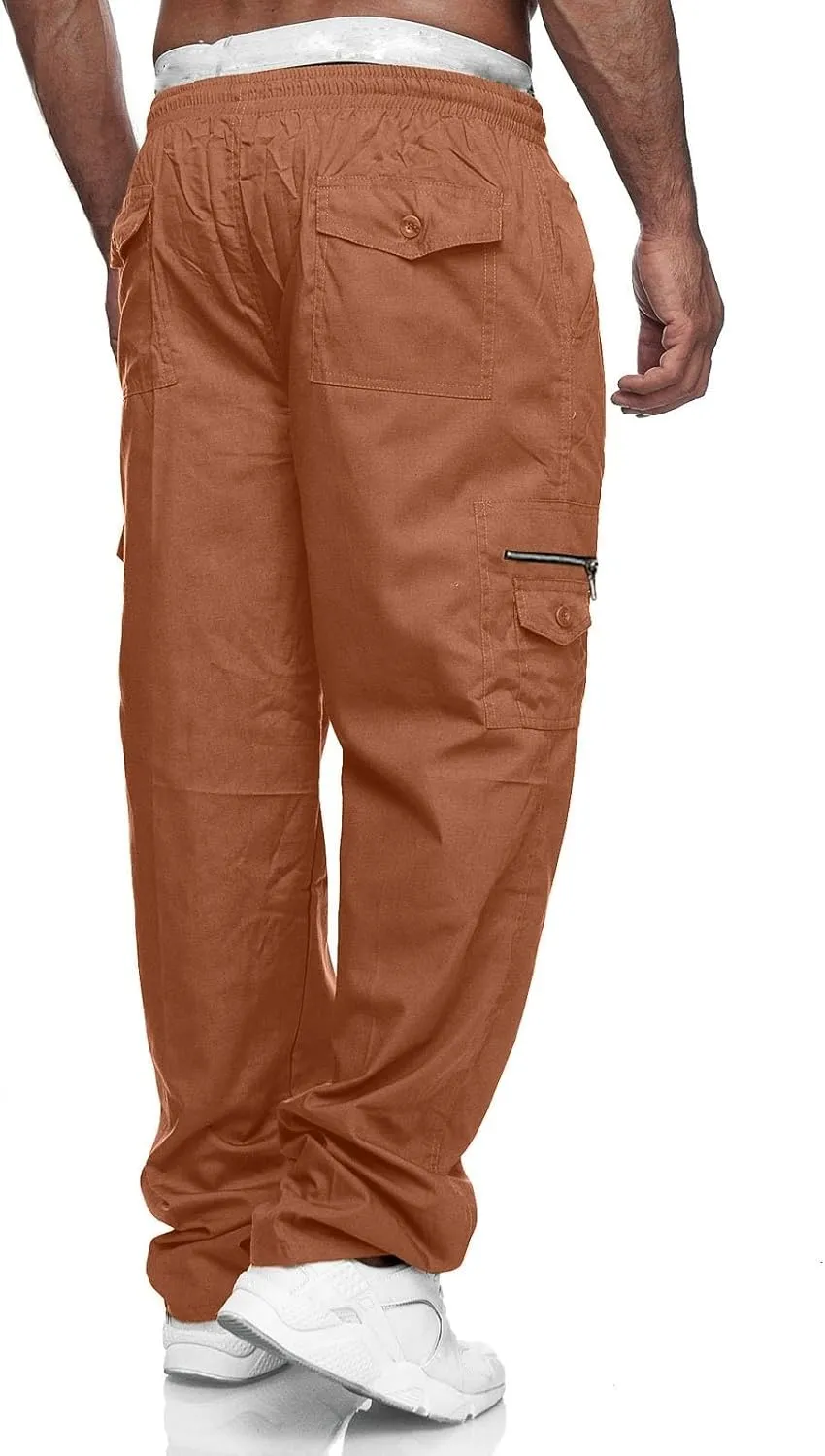 Men's Cargo Pants Jogger Hiking Sweatpants Casual Athletic Outdoor Cotton Trousers Relaxed Fit with Pockets