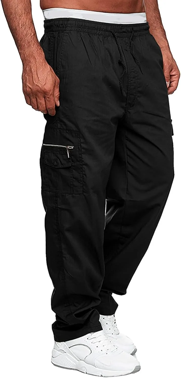 Men's Cargo Pants Jogger Hiking Sweatpants Casual Athletic Outdoor Cotton Trousers Relaxed Fit with Pockets