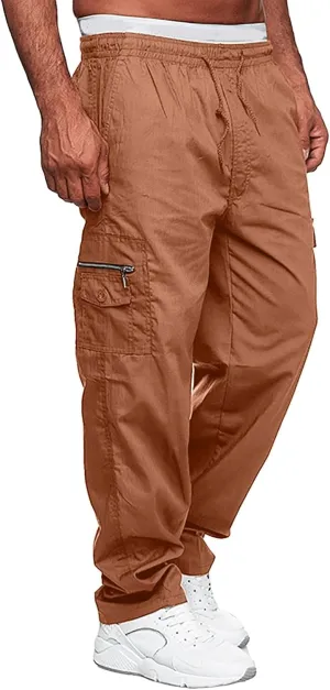 Men's Cargo Pants Jogger Hiking Sweatpants Casual Athletic Outdoor Cotton Trousers Relaxed Fit with Pockets