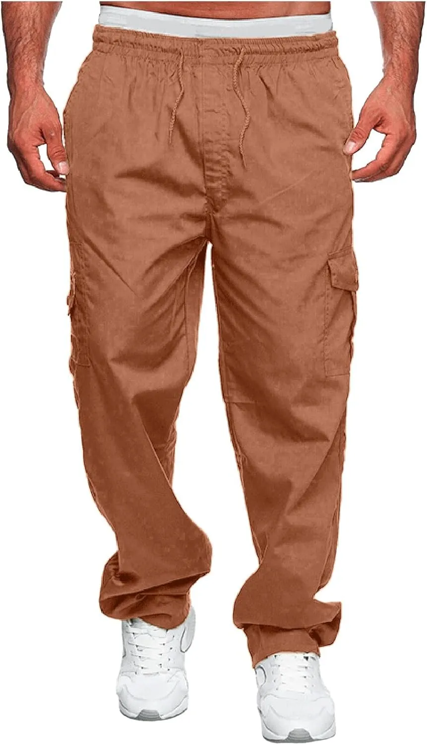 Men's Cargo Pants Jogger Hiking Sweatpants Casual Athletic Outdoor Cotton Trousers Relaxed Fit with Pockets