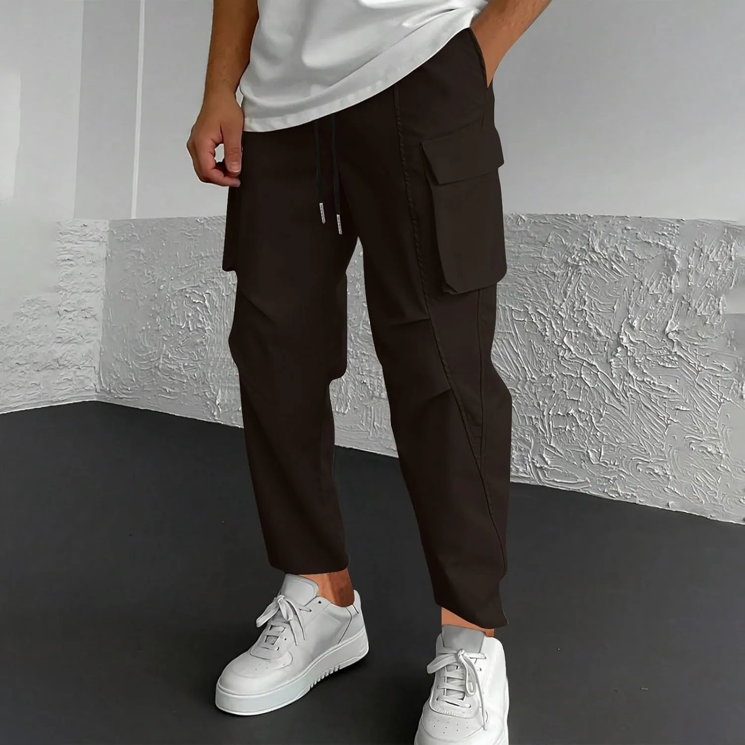 Mens Cargo Pants Relaxed Fit Camping Outdoor Drawstring Trousers for Men Travel Athletic Tapered Joggers