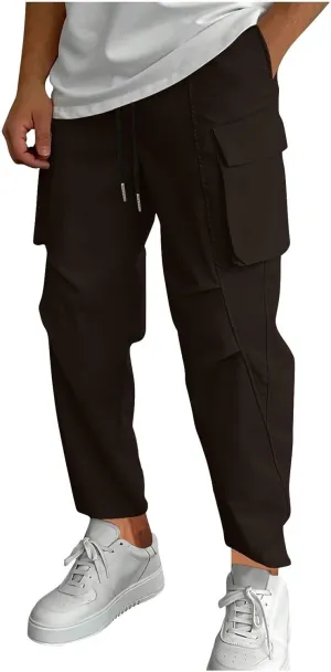Mens Cargo Pants Relaxed Fit Camping Outdoor Drawstring Trousers for Men Travel Athletic Tapered Joggers