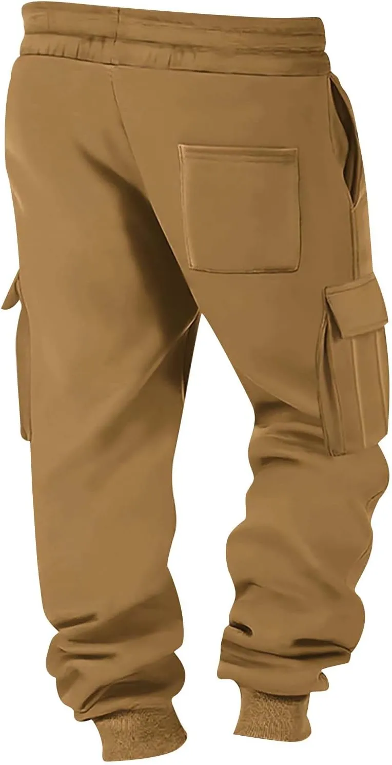 Mens Cargo Sweatpants Athletic Elastic Waist Pants with Pockets Baggy Drawstring Jogger Pant Workout Trousers