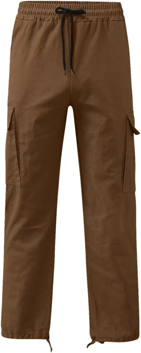 Men's Casual Cargo Pants Elastic Waist Joggers Relaxed Fit Work Overalls Hiking Hunting Streetwear Trousers