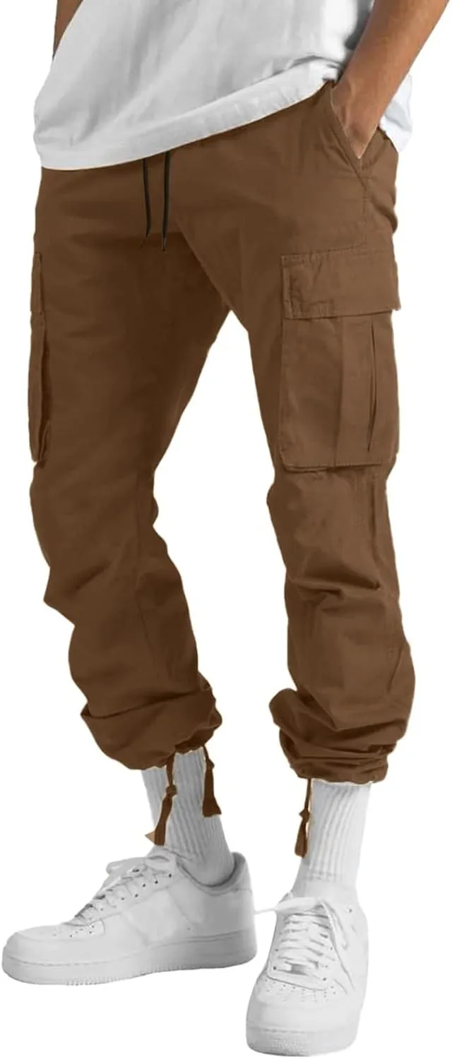 Men's Casual Cargo Pants Elastic Waist Joggers Relaxed Fit Work Overalls Hiking Hunting Streetwear Trousers