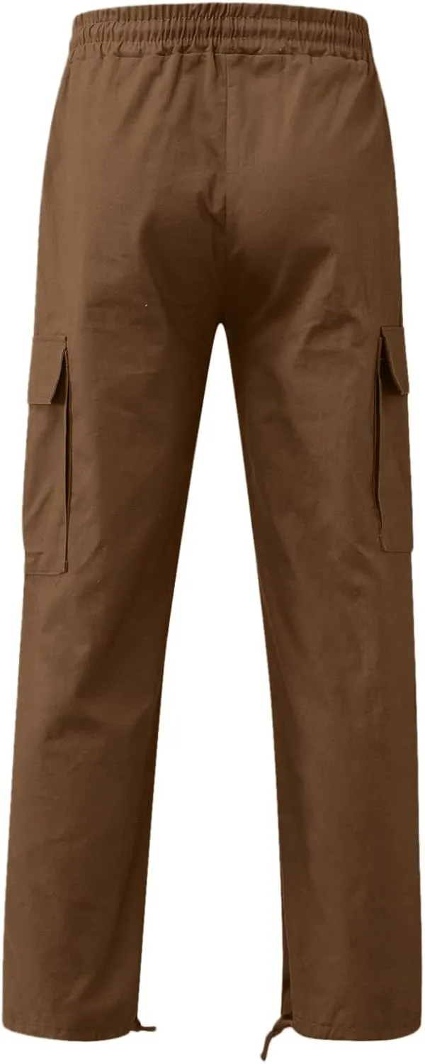Men's Casual Cargo Pants Elastic Waist Joggers Relaxed Fit Work Overalls Hiking Hunting Streetwear Trousers