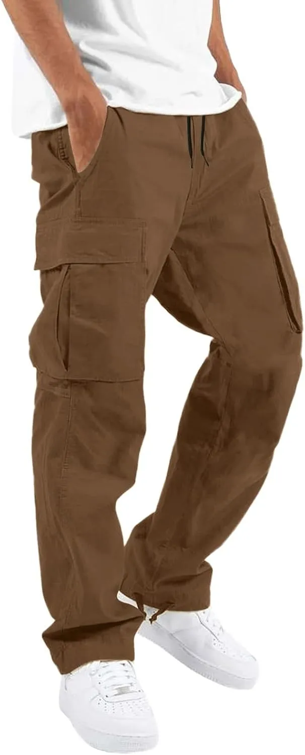 Men's Casual Cargo Pants Elastic Waist Joggers Relaxed Fit Work Overalls Hiking Hunting Streetwear Trousers