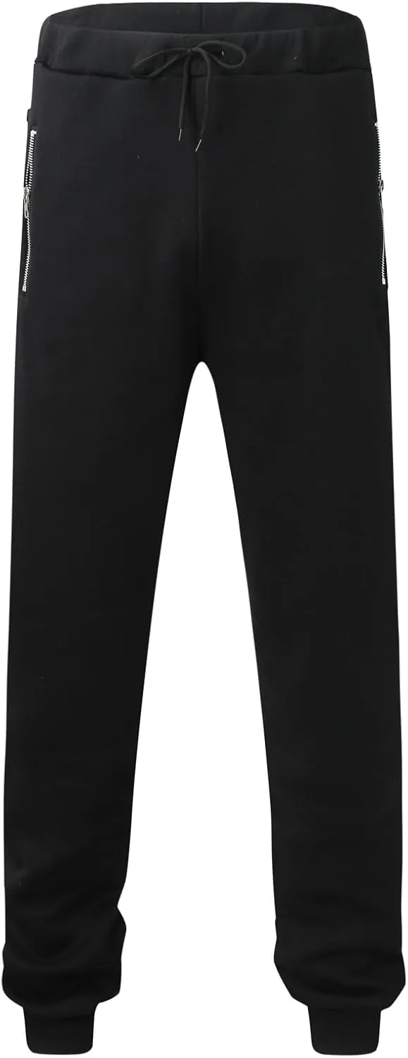 Men's Casual Joggers Sweatpants, Baggy Elastic Waist Drawstring Trousers Workout Long Sweat Pants with Zipper Pockets