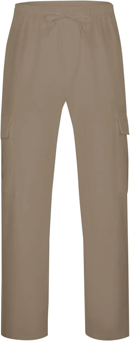 Mens Casual Pants Drawstring Elastic Waist Fleece Baggy Sweatpants Joggers Cargo Straight Leg Trousers with Pockets