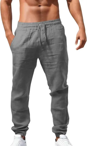 Men's Casual Pants Stretch Elastic Waist Lightweight Beach Pant Classic Fit Solid Color Pants Hiking Trousers Mens Activewear Pants