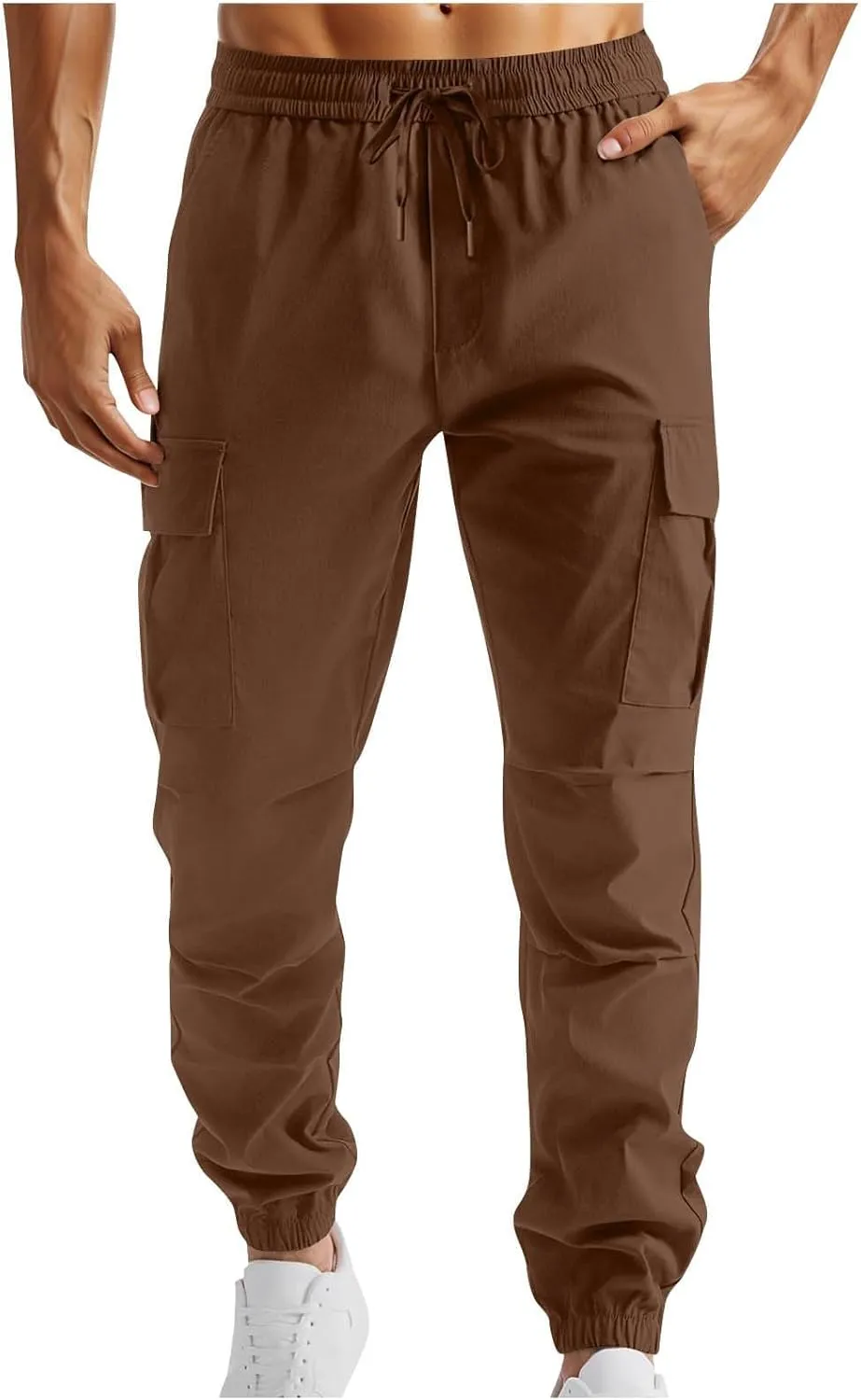 Men's Casual Sweatpants Overalls Elastic Waist Drawstring Multi Pocket Pants Hiking Pants Cotton Twill Pants