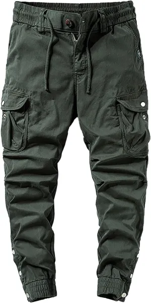 Men's Chino Pants Cargo Workout Lounge Jogger Work Tapered Streetwear Trousers Flap Pockets Baggy Pants