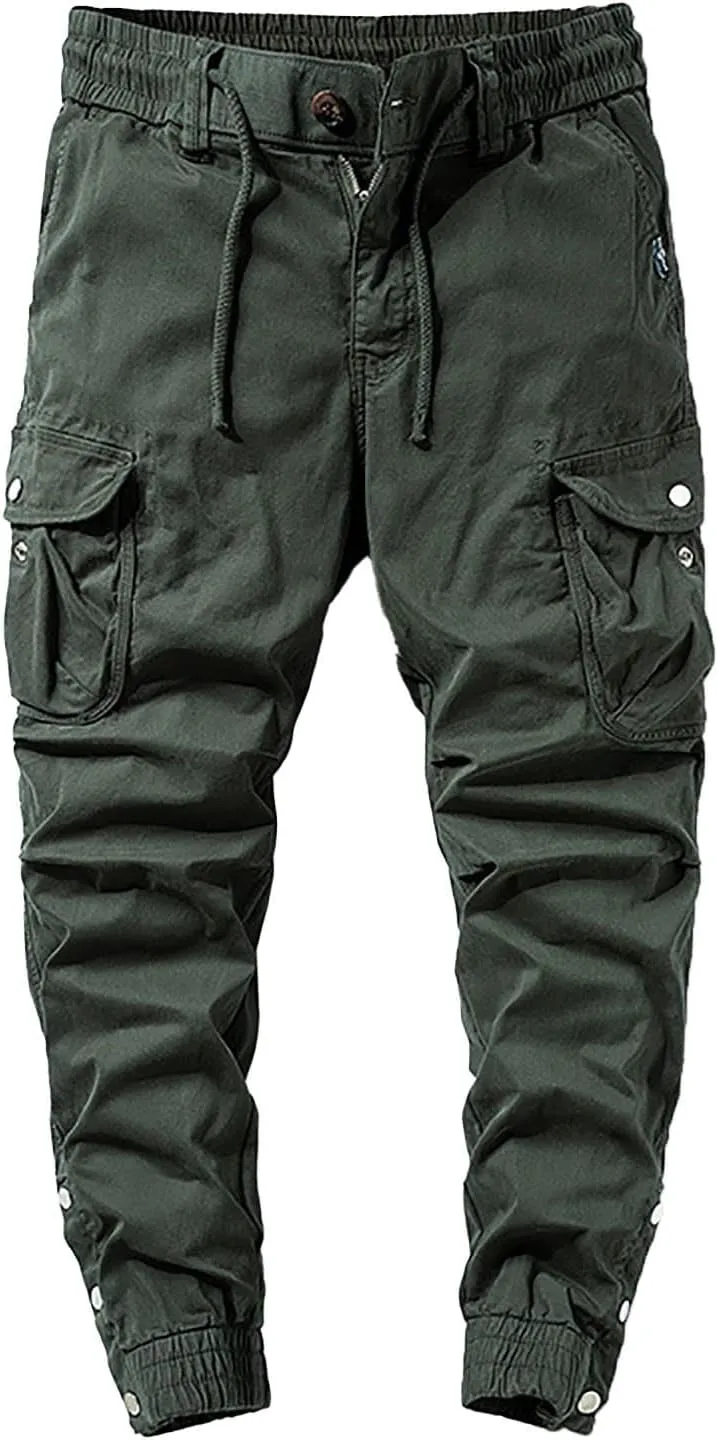Men's Chino Pants Cargo Workout Lounge Jogger Work Tapered Streetwear Trousers Flap Pockets Baggy Pants