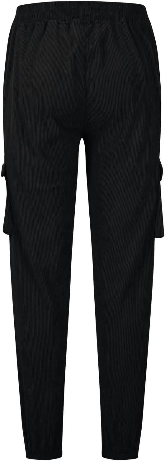 Mens Corduroy Cargo Sweatpants Casual Lightweight Elastic Waist Drawstring Tapered Pant with Pockets
