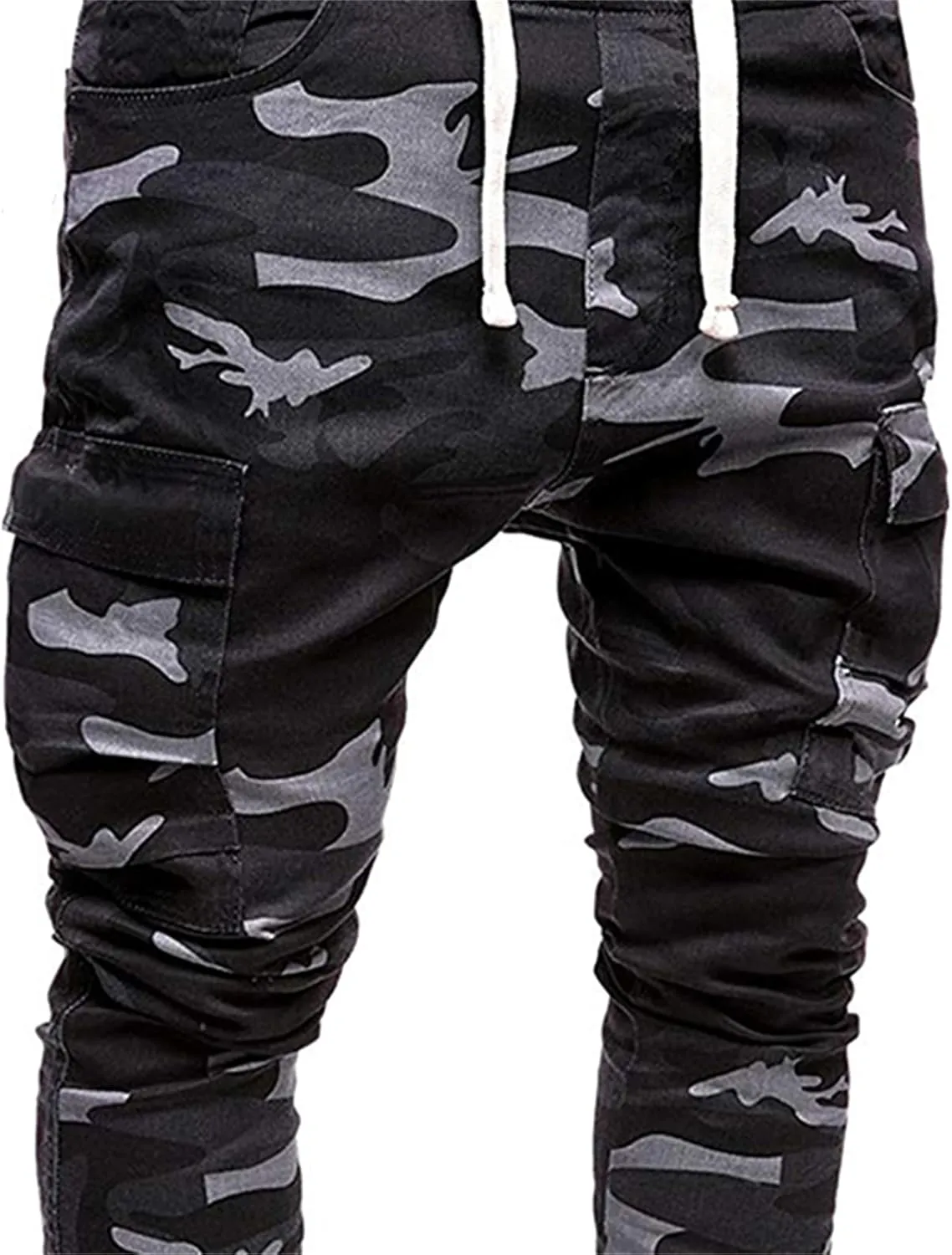 Mens Cotton Camo Cargo Pants Elastic Waist Multi Pockets Cargos Joggers Cinch Bottom Work Pants for Men Relaxed Fit