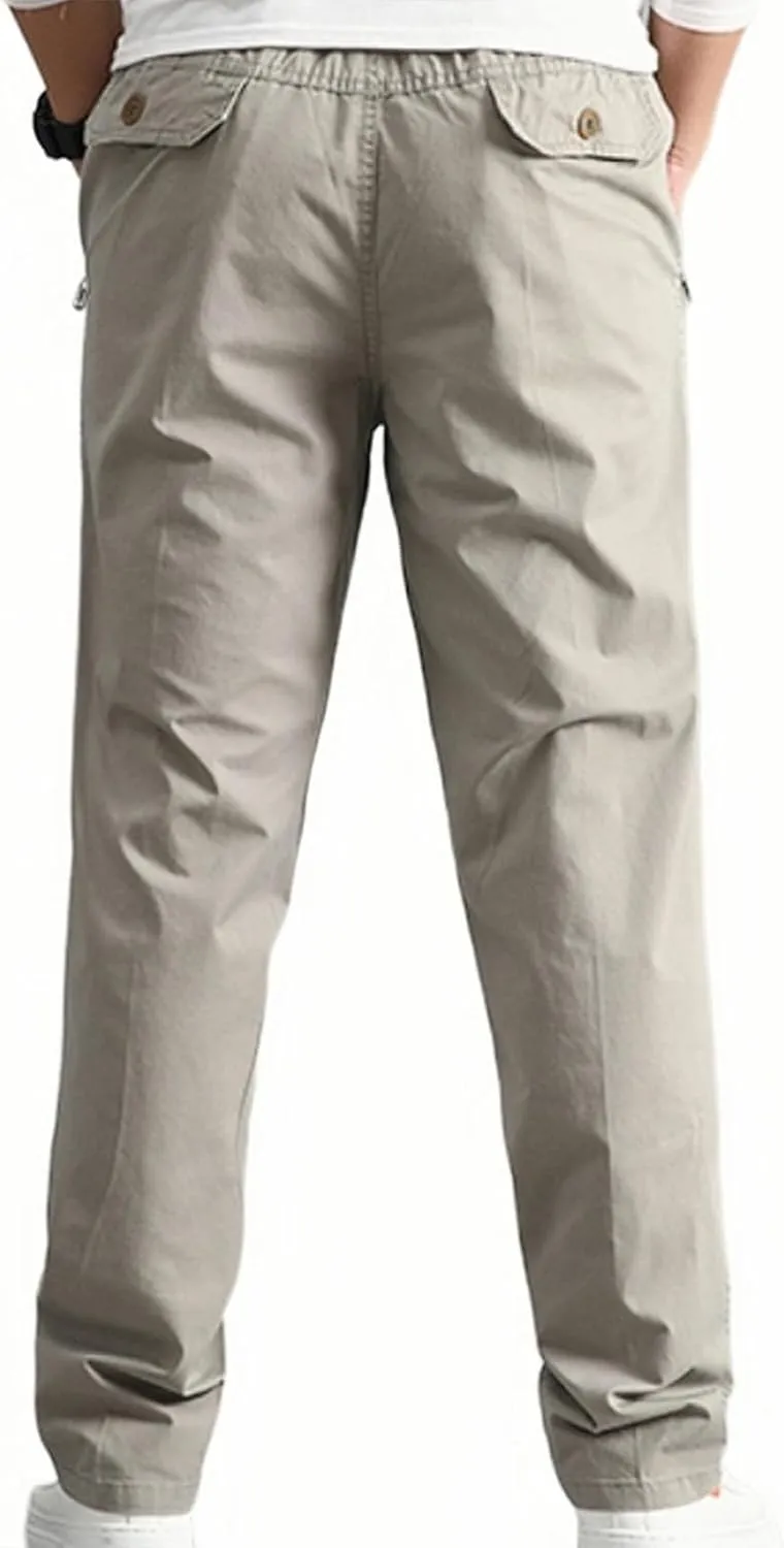 Men's Cotton Stretch Pant Casual Elastic Waist Cargo Hiking Pants Plus Size Slim Straight Legs Work with Pocket