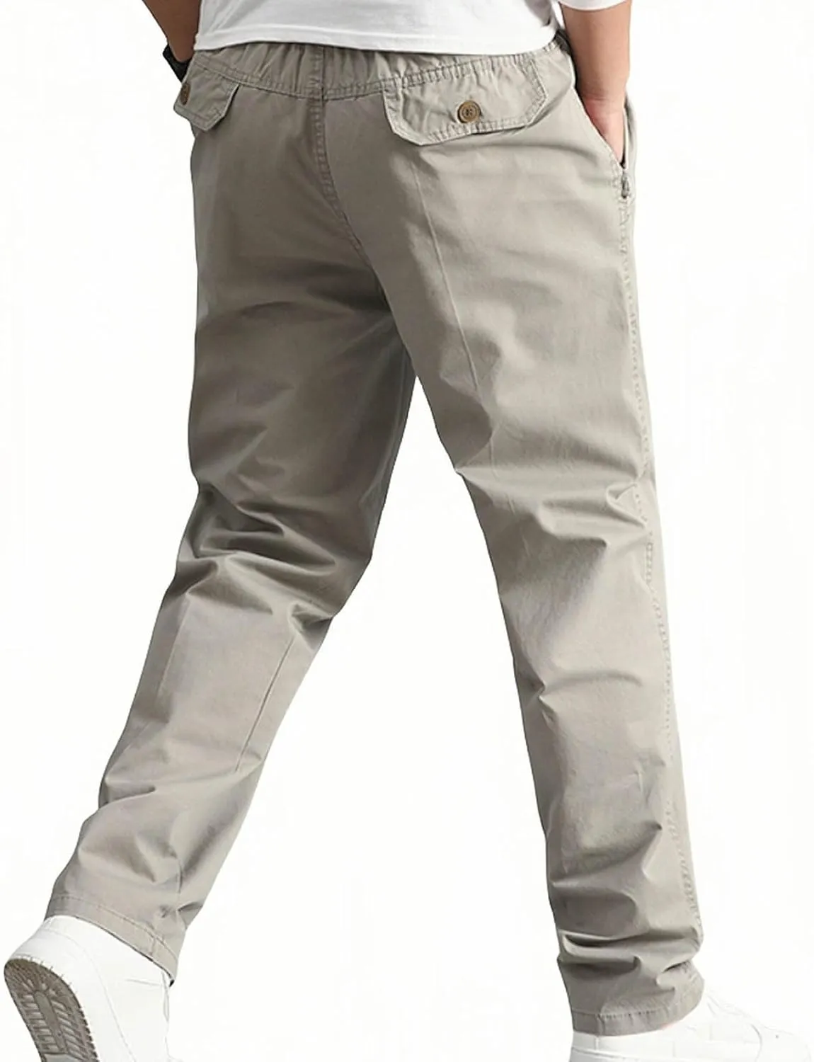 Men's Cotton Stretch Pant Casual Elastic Waist Cargo Hiking Pants Plus Size Slim Straight Legs Work with Pocket