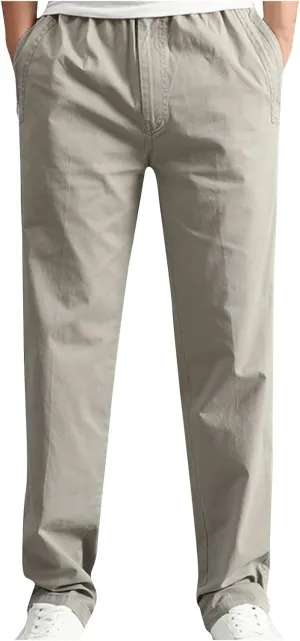 Men's Cotton Stretch Pant Casual Elastic Waist Cargo Hiking Pants Plus Size Slim Straight Legs Work with Pocket