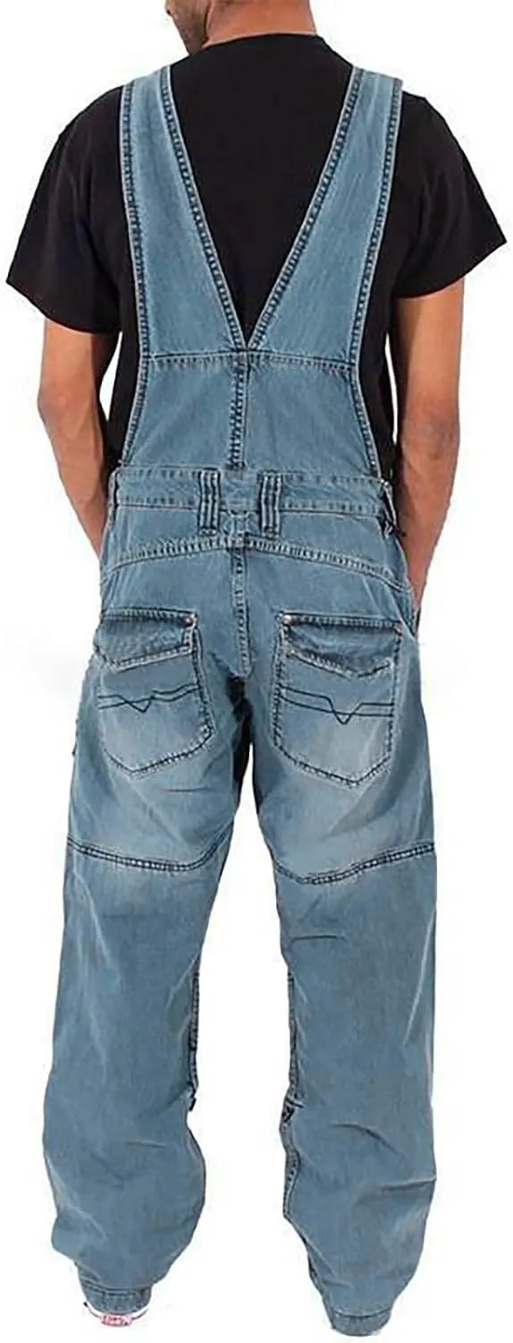 Mens Denim Bib Overalls Relaxed Fit Adjustable Strap Straight Wide Leg Jean Jumpsuits with Pockets Hippie Coveralls