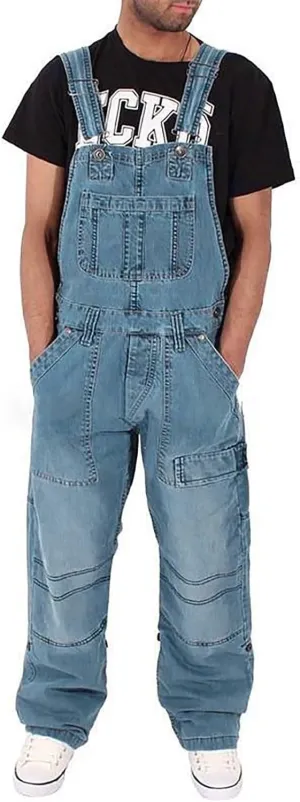 Mens Denim Bib Overalls Relaxed Fit Adjustable Strap Straight Wide Leg Jean Jumpsuits with Pockets Hippie Coveralls