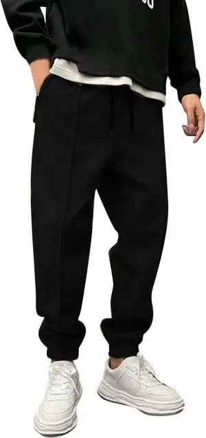 Mens Fleece Sweatpants Baggy Cargo Joggers Loose Fit Casual Drawstring Elastic Waist Sweat Pants Gym Athletic Pockets