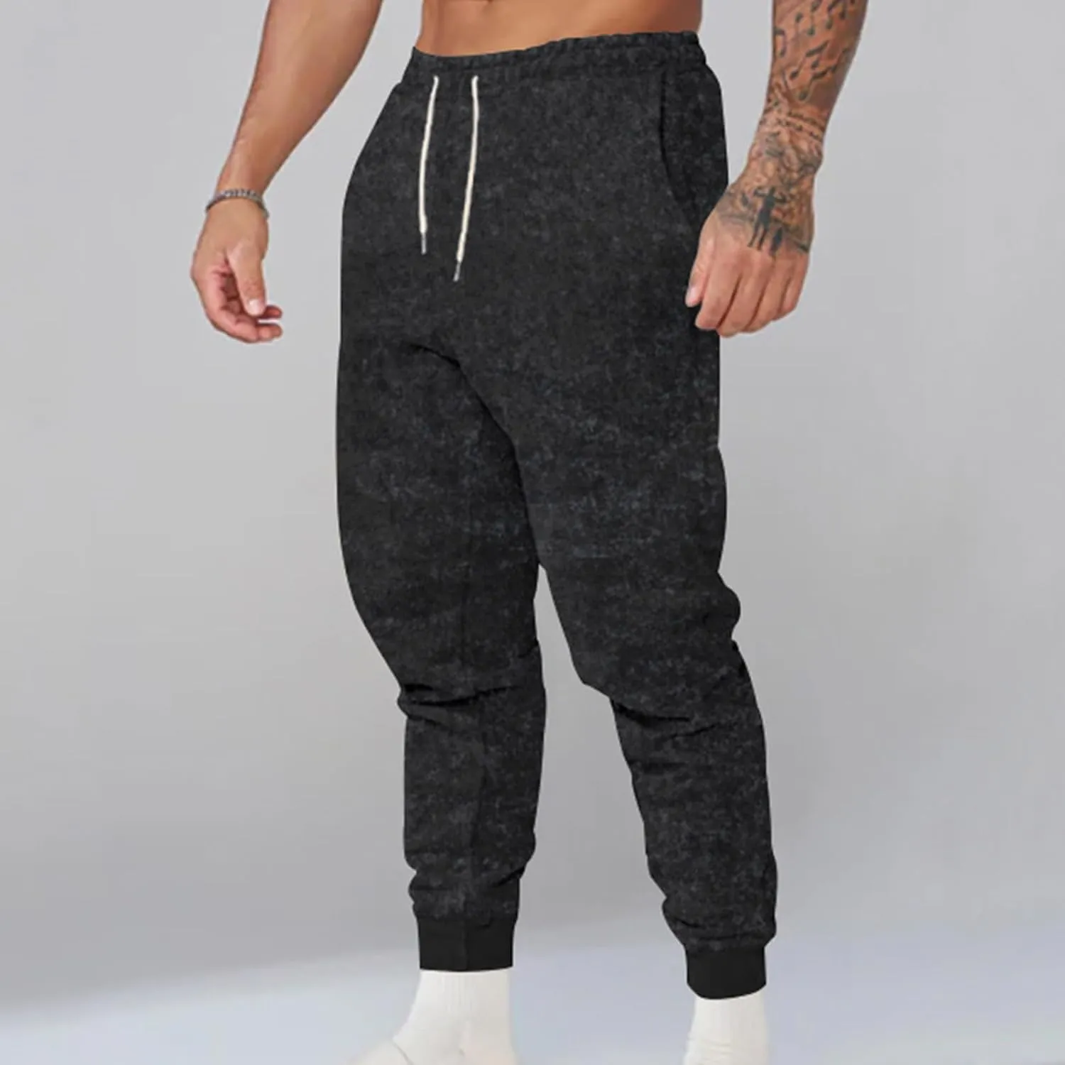 Mens Fleece Sweatpants Baggy Cargo Joggers Loose Fit Casual Drawstring Elastic Waist Sweat Pants Gym Athletic Pockets