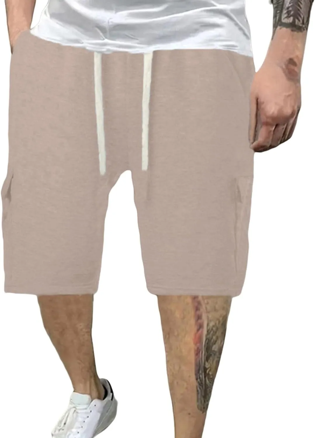 Men's Gym Workout Shorts 7 Inch Athletic Shorts Drawstring Summer Cargo Pants Quick Dry Running Shorts with Pockets