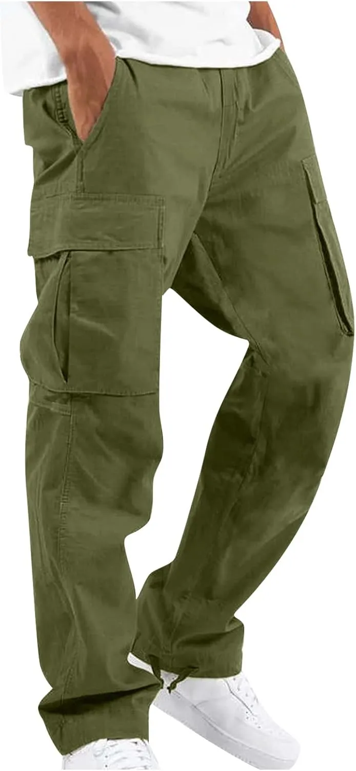 Mens Pants Cargo Baggy Elastic Waist Drawstring Pants Casual with Pockets Pants 2024 Fall Winter Joggers Trousers