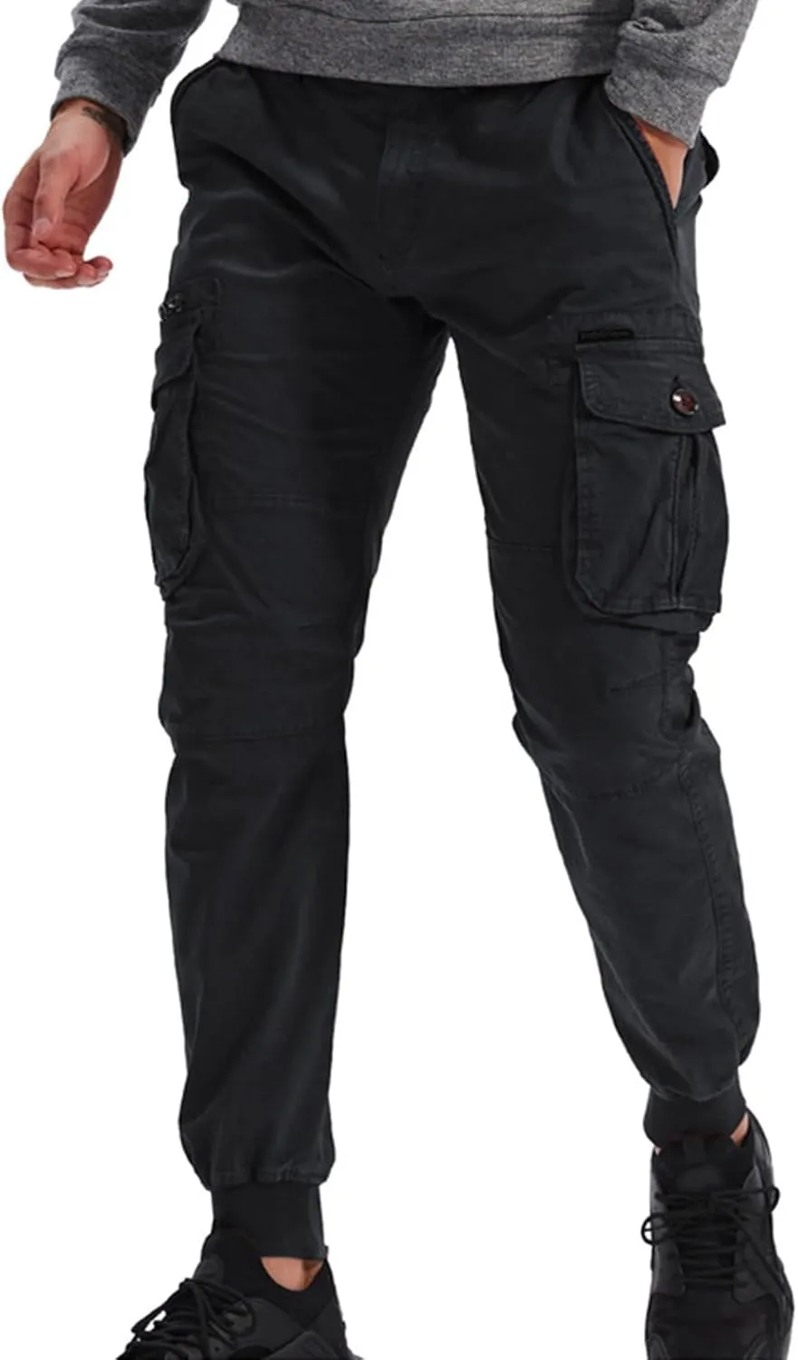 Mens Relaxed-Fit Cargo Pants Multi Pocket Stretch Elastic Waist Drawstring Combat Work Joggers Sweatpants Plus Size