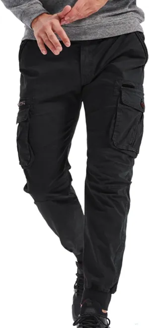 Mens Relaxed-Fit Cargo Pants Multi Pocket Stretch Elastic Waist Drawstring Combat Work Joggers Sweatpants Plus Size