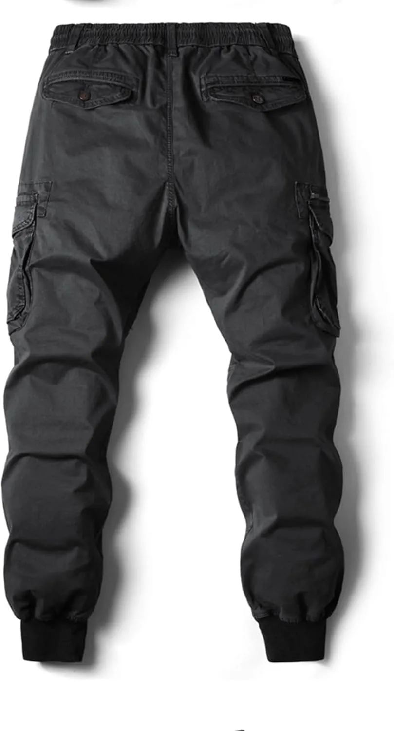 Mens Relaxed-Fit Cargo Pants Multi Pocket Stretch Elastic Waist Drawstring Combat Work Joggers Sweatpants Plus Size