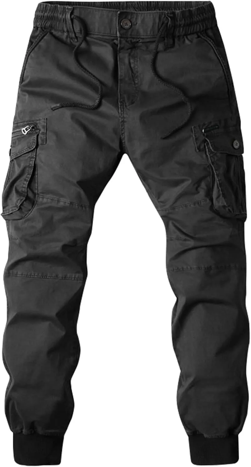 Mens Relaxed-Fit Cargo Pants Multi Pocket Stretch Elastic Waist Drawstring Combat Work Joggers Sweatpants Plus Size