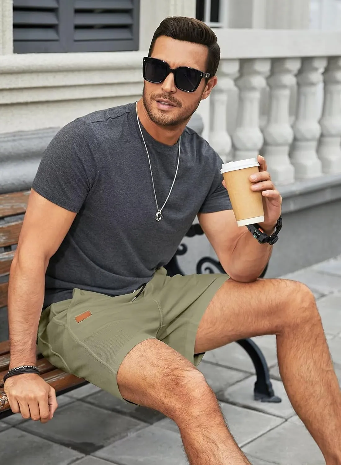 Mens Shorts Casual Waffle Elastic Waistc Drawstring 7" Shorts Summer Beach Lightweight Shorts with Pockets