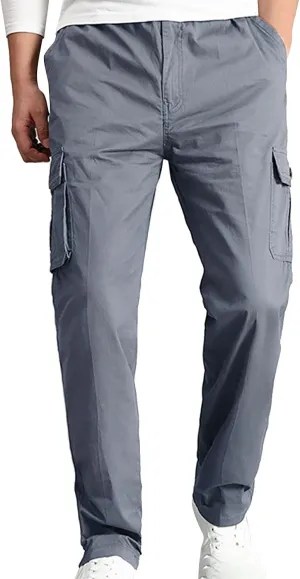 Men's Straight Fit Vintage Comfort Stretch Cargo Pants with Multi Pockets Athletic Pants