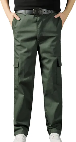 Men's Straight Fit Vintage Comfort Stretch Cargo Pants with Multi Pockets Relaxed fit Cargo Trousers for Men
