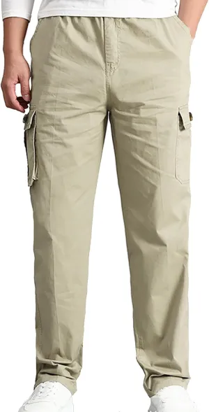 Men's Straight Fit Vintage Comfort Stretch Cargo Pants with Multi Pockets Relaxed fit Cargo Trousers for Men