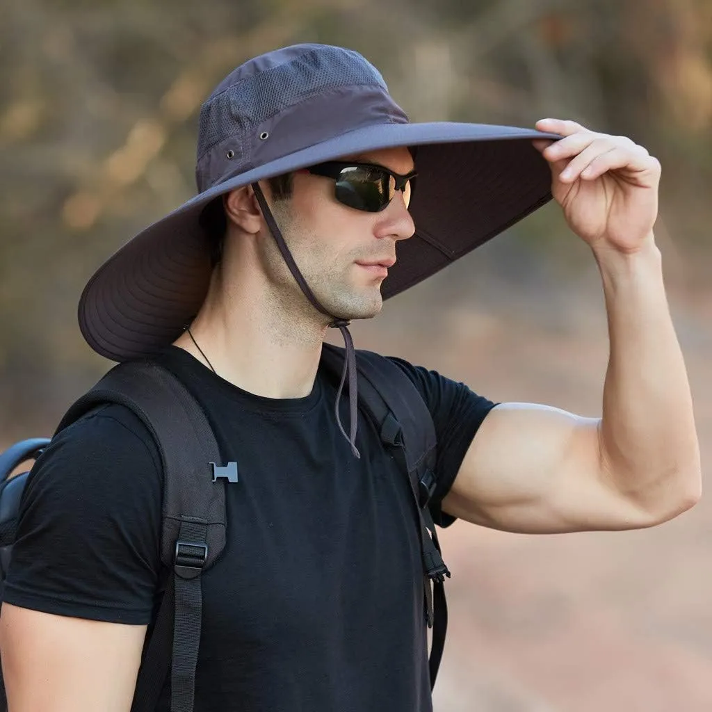 Men's Super Wide Brim Bucket Hat UPF50  Waterproof Sun Hat Summer Outdoor Safari Hat Fishing Hiking Boonie Hats