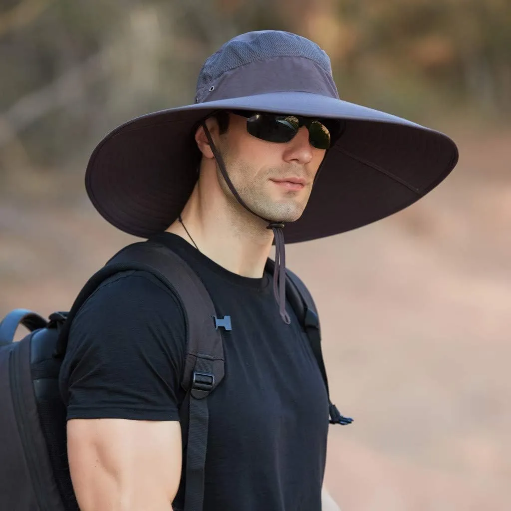 Men's Super Wide Brim Bucket Hat UPF50  Waterproof Sun Hat Summer Outdoor Safari Hat Fishing Hiking Boonie Hats