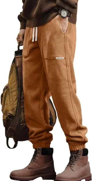 Mens Sweatpants Corduroy Joggers Casual Cargo Pants Elastic Waist Drawstring Stretch Tapered Baggy Pants with Pockets