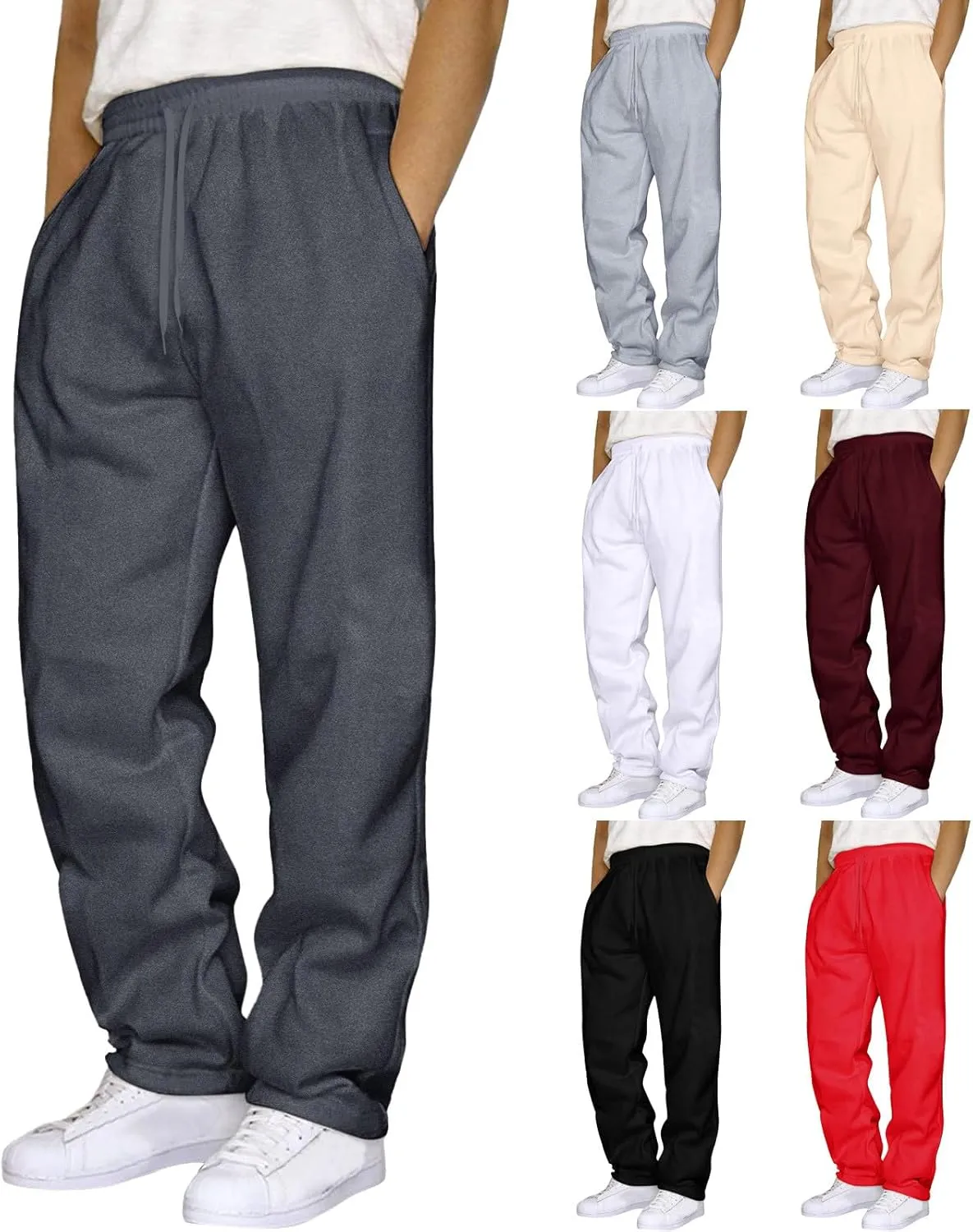 Mens Sweatpants with Pockets Mens Heavyweight Cargo Sweatpants Stretch Elastic Waist Jogger Athletic Drawstring Trousers