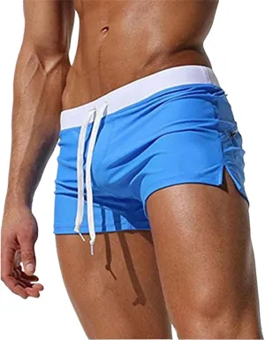Men's Swim Trunks Color Block Drawstring Shorts Quick Dry Breathable Shorts Summer Beach Trunks with Zipper Pockets