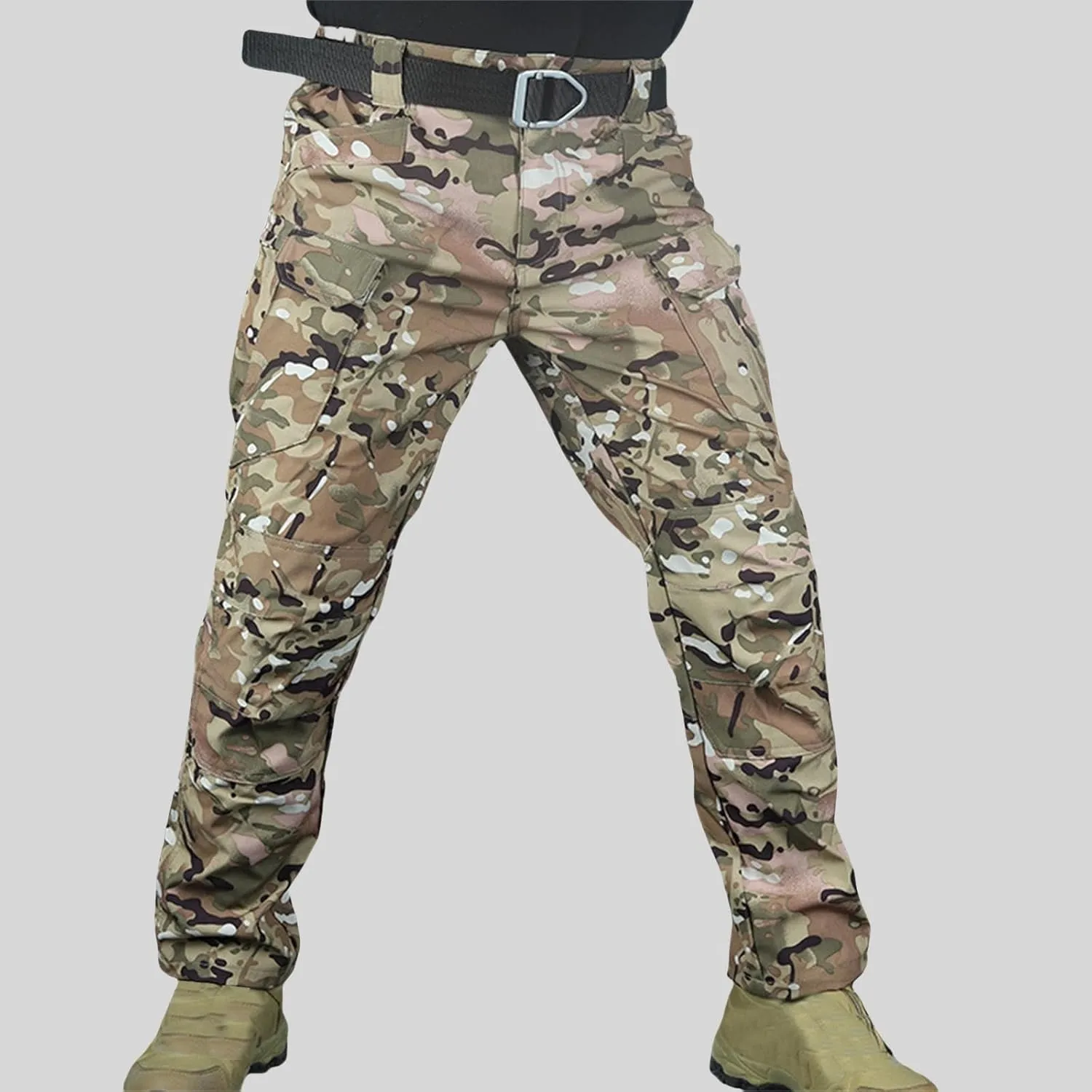Men's Tactical Cargo Pants Solid Color Straight Leg Pants Flat Front Athletic Trousers for Outdoor Training Running