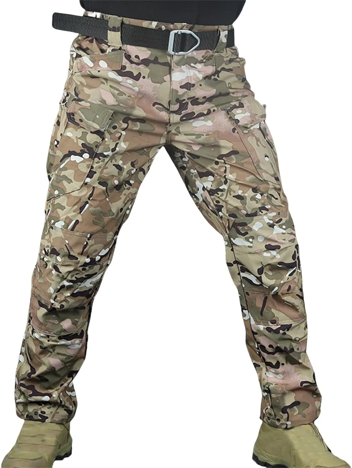 Men's Tactical Cargo Pants Solid Color Straight Leg Pants Flat Front Athletic Trousers for Outdoor Training Running